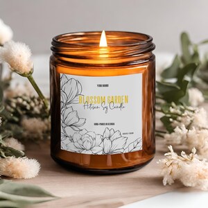Bearbeitbares Kerzenetikett, anpassbares Canva Tamplate, schwarz-weißes Blumendesign, digitaler Sofortdownload, DIY minimalistischer Geschäftsaufkleber