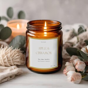 Editable Candle Label, Customizable Canva Tamplate, White-Yellow Design, Digital Instant Download, DIY Minimalist Business Sticker