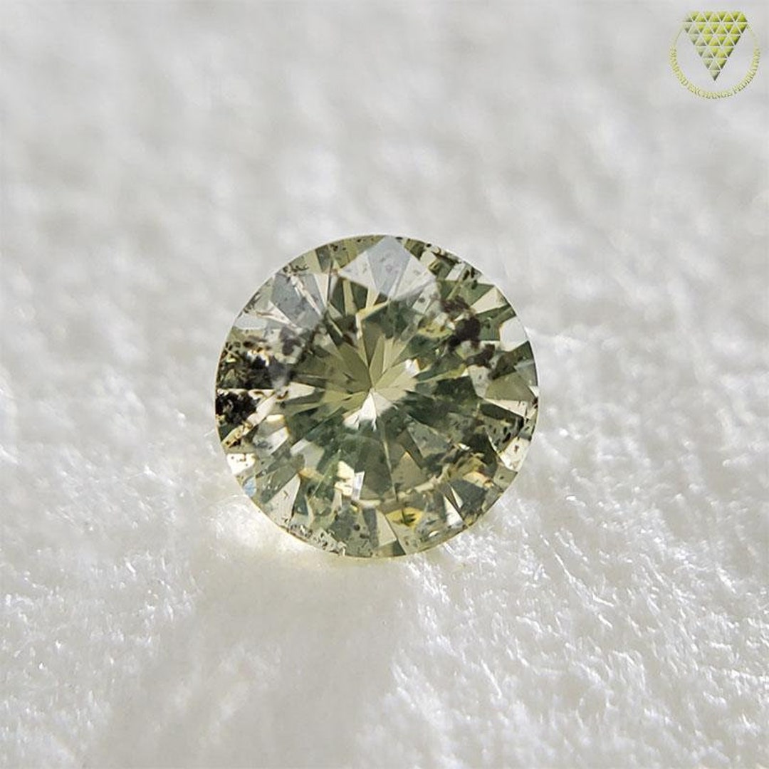 0.078 Carat Fancy Light Grayish Greenish Yellow I1 Round AGT Japan 