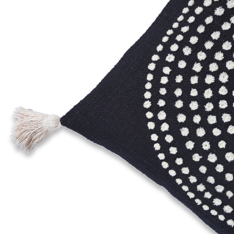 Black and White Bohemian Pillow Cover 18X18 With Fringes Etsy