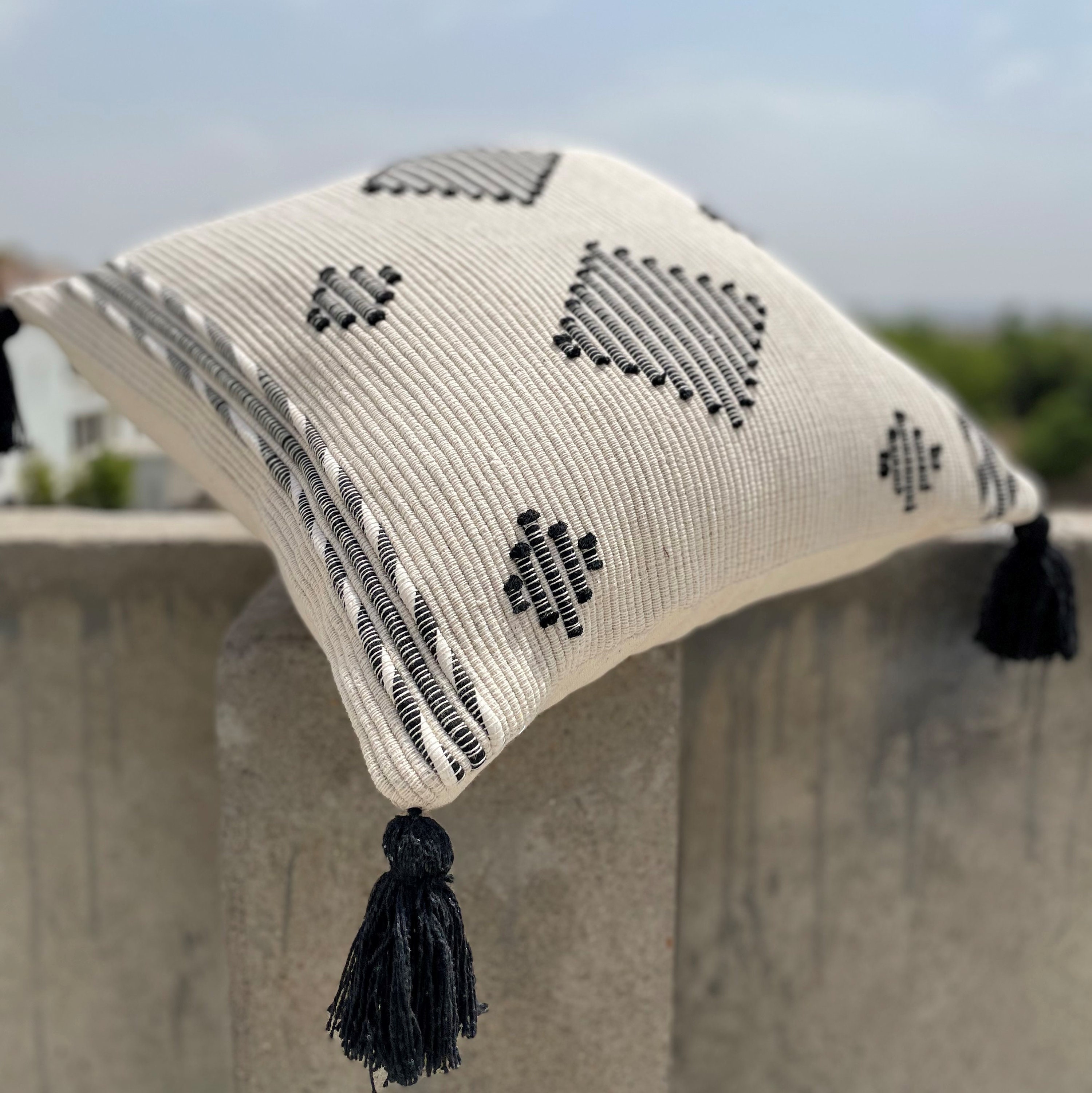 Cotton Pillow Cover Texture Cushion Tassel Pillow Cover Etsy