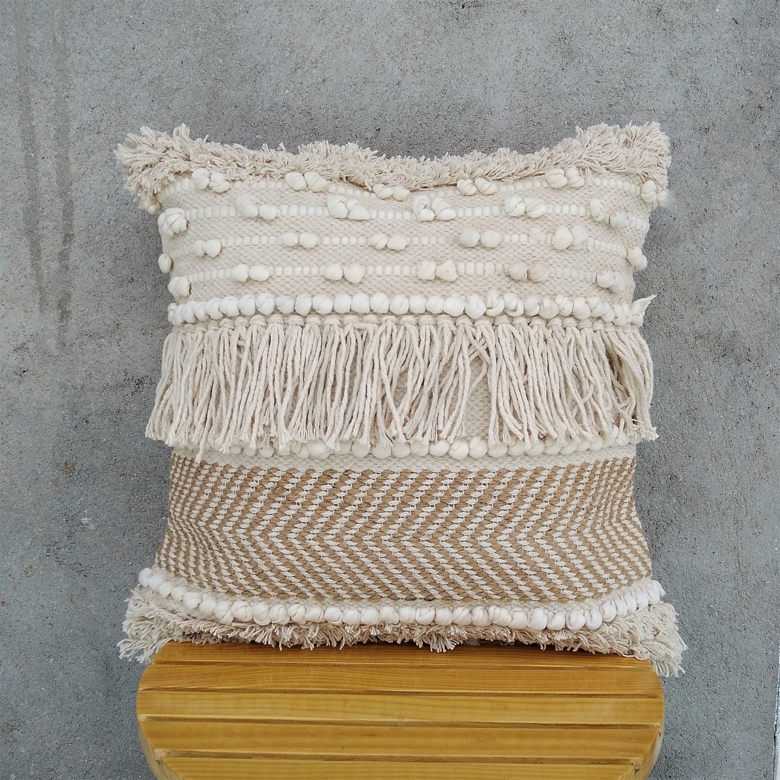 Woven Pillow Cover Textured Hand loom Pillow Fringe Cotton Etsy