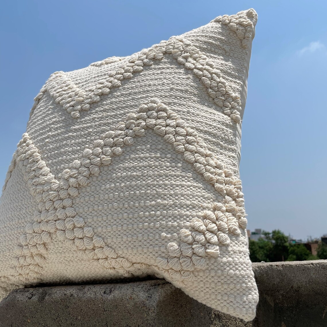 Cream Beige Textured Boho Cushion Cover 50x50 Cm Woven Etsy