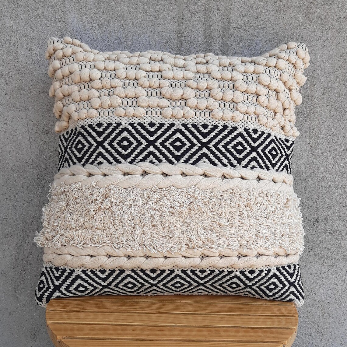 Tufted Textured Cotton Chunky Woven Cushion Cover Bohemian Etsy