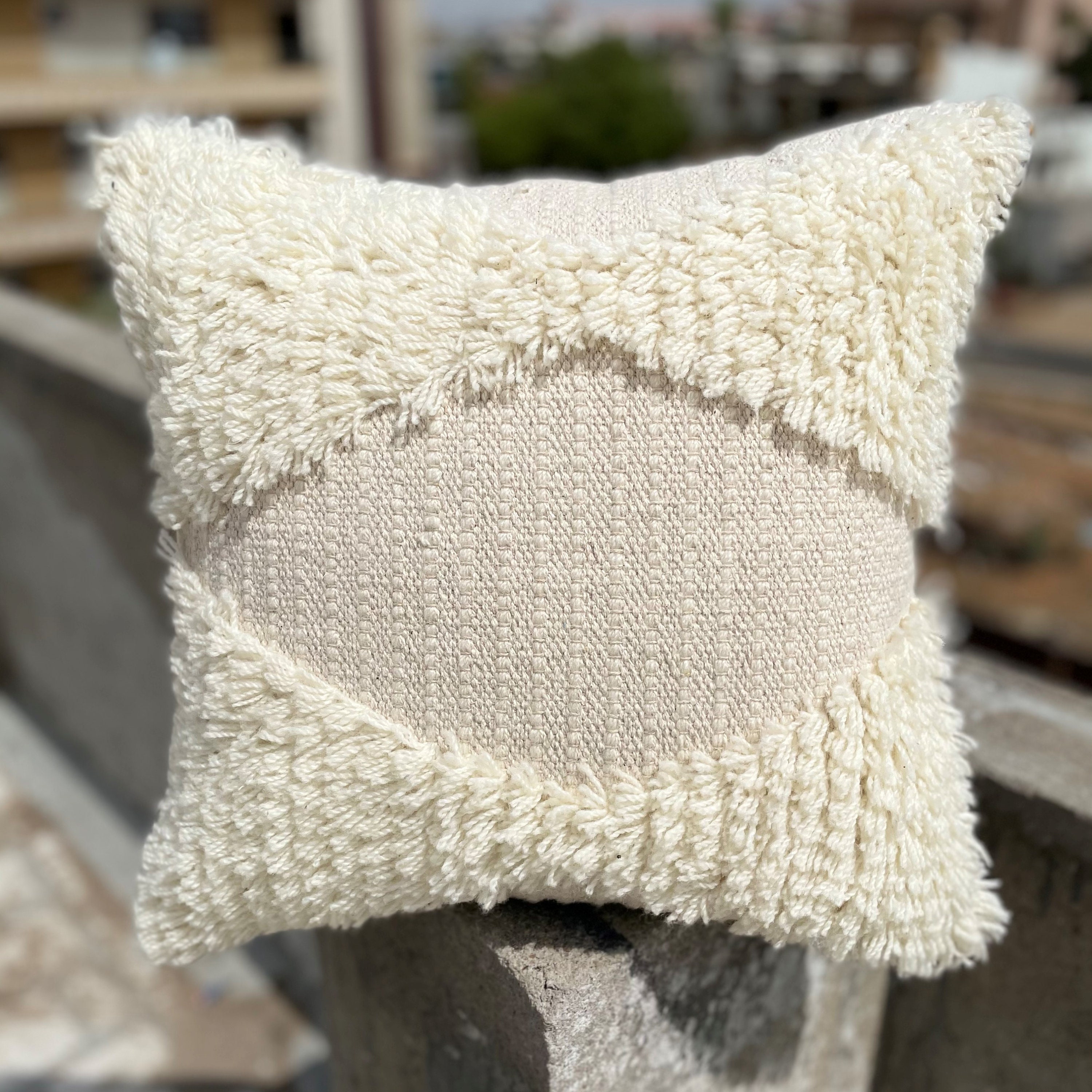 Organic cream neutral color cushion with tufted details 45 x Etsy