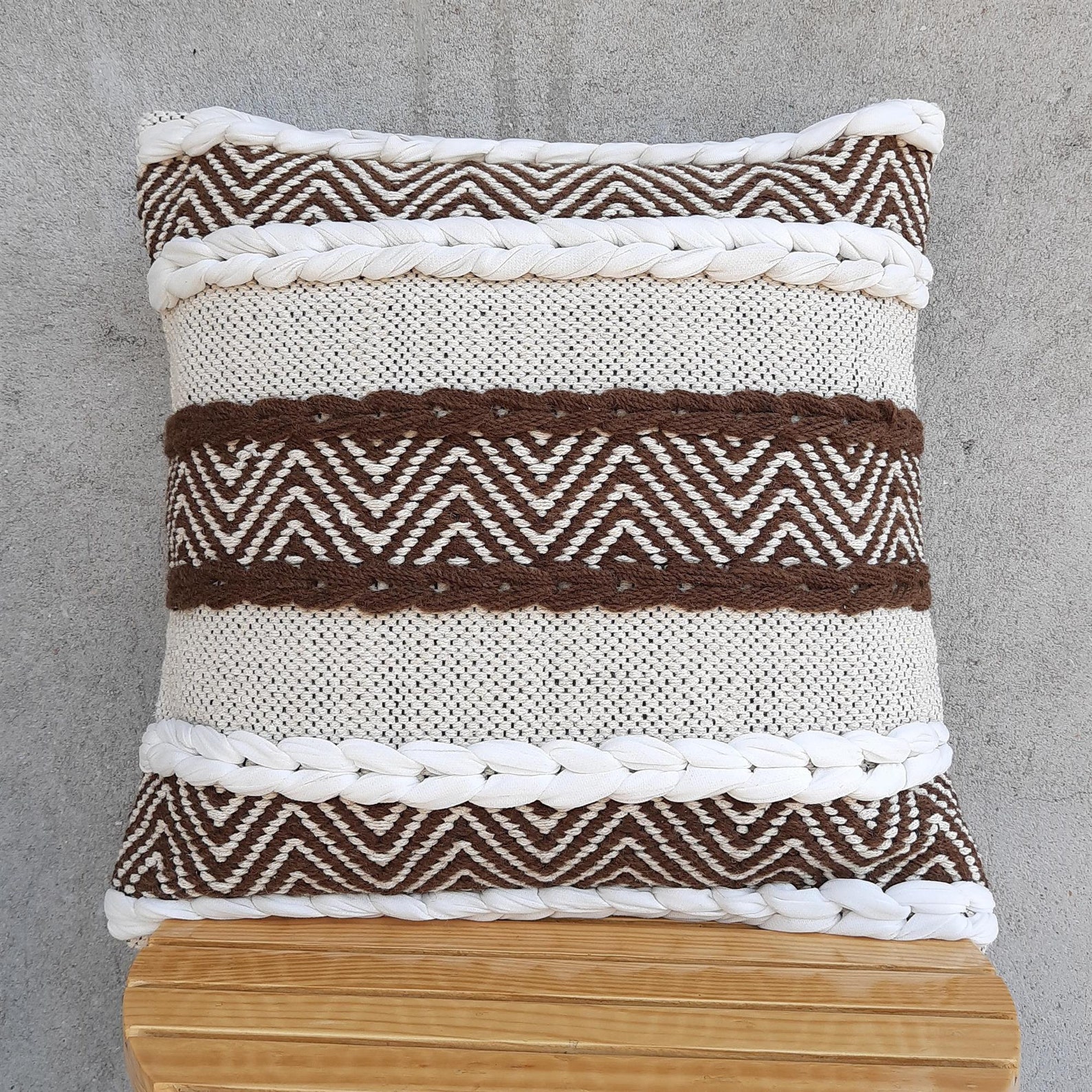 Cotton & Wool Chunky Woven Cushion Cover Braided Textured Etsy