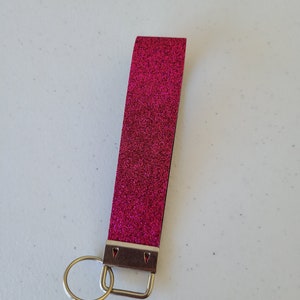 Dark Pink Glitter Faux Leather Key Fob