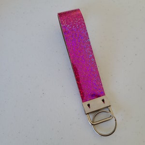 Dark Pink Holographic Faux Leather Key Fob