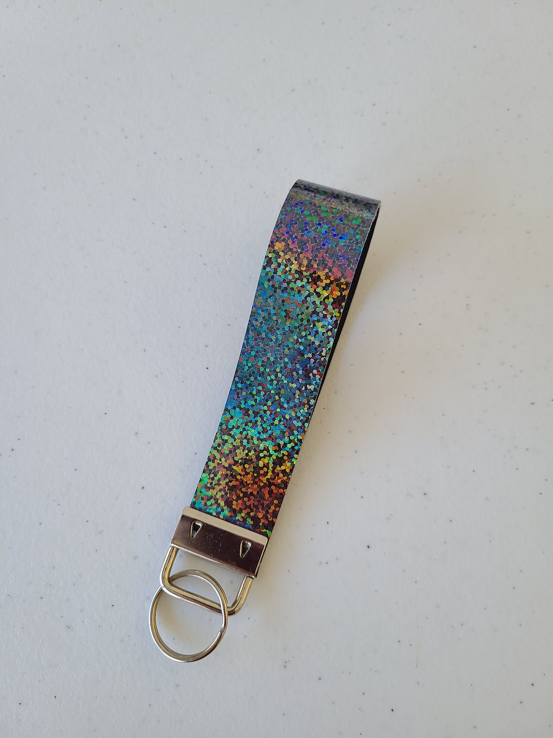 Black Holographic Faux Leather Key Fob - Etsy