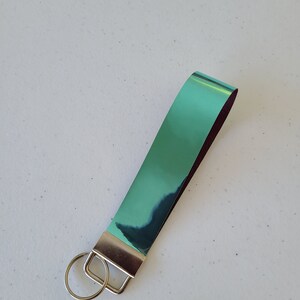 Aqua Metallic Faux Leather Key Fob