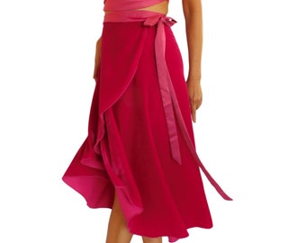 Tango Skirt, Vibrant Fuchsia Velvet Skirt, Long Wrap Skirt