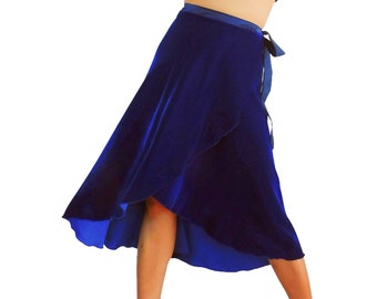 Jupe tango, jupe en velours bleu cobalt, jupe longue portefeuille