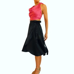 Tango Skirt, Black Satin, Wrap Skirt, Knee Length image 1