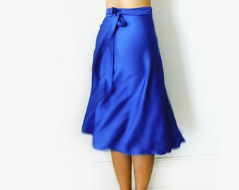Royal blue online satin skirt