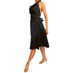 Tango Skirt, Black Satin, Wrap Skirt, Knee Length image 8