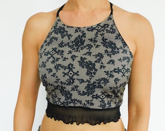 Tango Top, Spitzen Print Top, Neckholder Top, Crop Top