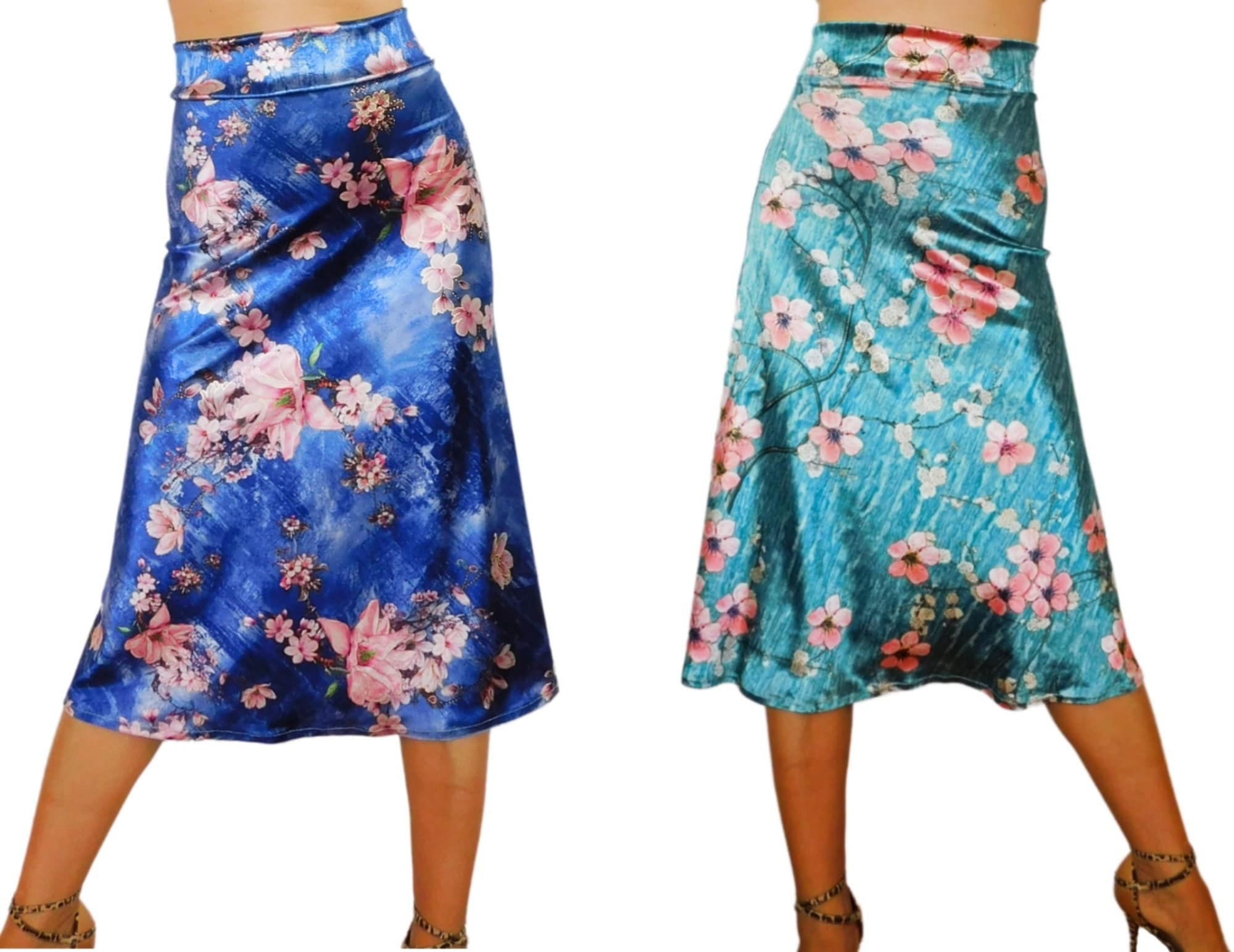 Jupe Crayon Fleurie Artisanale Taille UK 8 - Occasion Très Bon état - Longueur Genou - Polyester