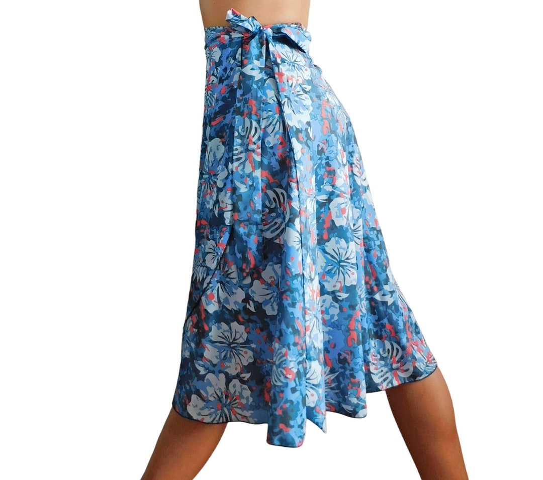 Tango Skirt Blue Hibiscus Wrap Skirt Knee Length Etsy