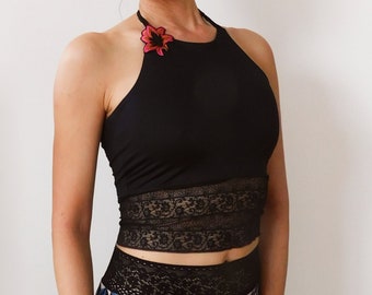 Tango Top, Top nero, Top Halter, Crop Top