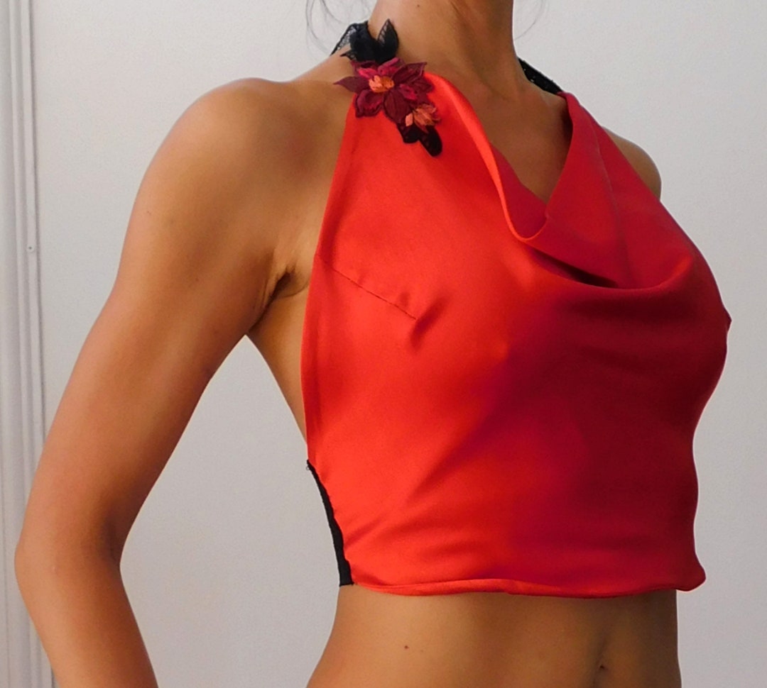 Red Satin Halter Neck Top main image 1