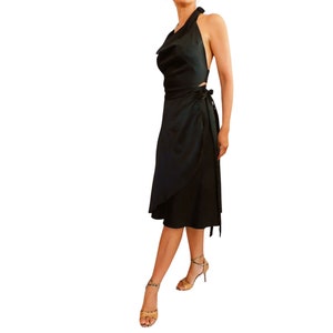 Tango Skirt, Black Satin, Wrap Skirt, Knee Length image 5