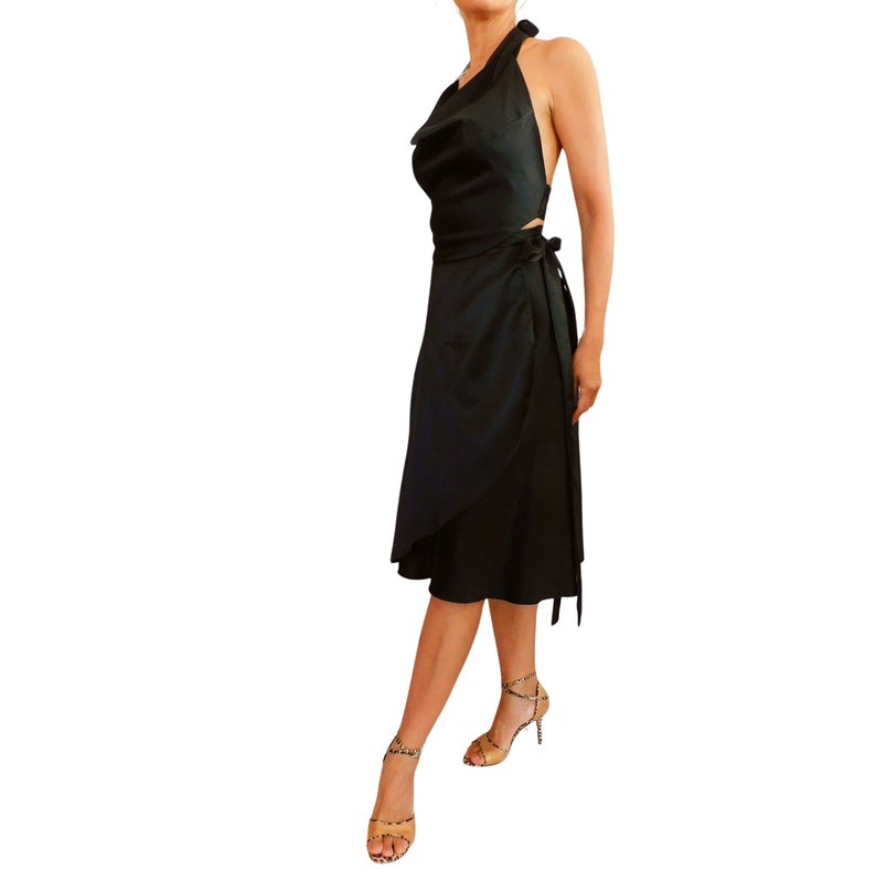 Tango Skirt, Black Satin, Wrap Skirt, Knee Length image 5