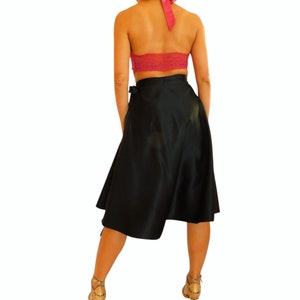 Tango Skirt, Black Satin, Wrap Skirt, Knee Length image 9
