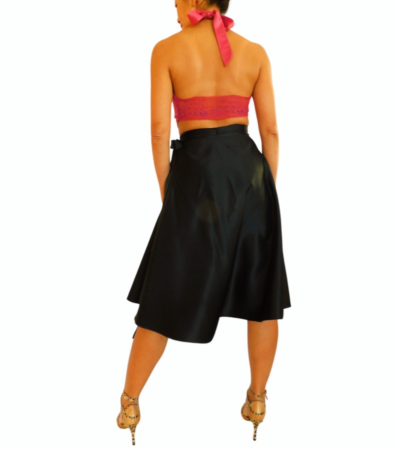 Tango Skirt, Black Satin, Wrap Skirt, Knee Length image 9