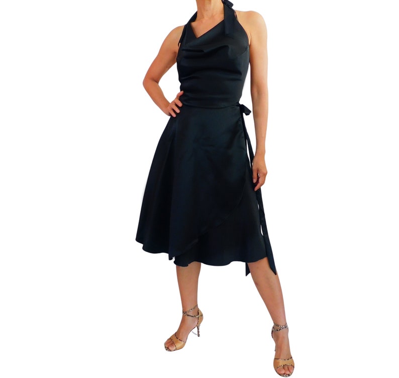 Tango Skirt, Black Satin, Wrap Skirt, Knee Length image 4