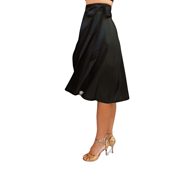 Tango Skirt, Black Satin, Wrap Skirt, Knee Length image 2