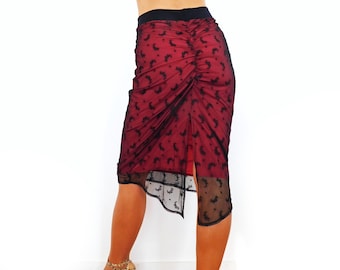 Jupe tango, Jupe crayon en dentelle noire, Longueur sous le genou, Jupe froncée