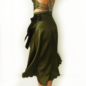 Tango Skirt, Olive Green Skirt, Long Wrap Skirt,