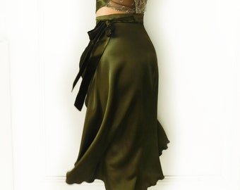 Tango Skirt, Olive Green Skirt, Long Wrap Skirt,