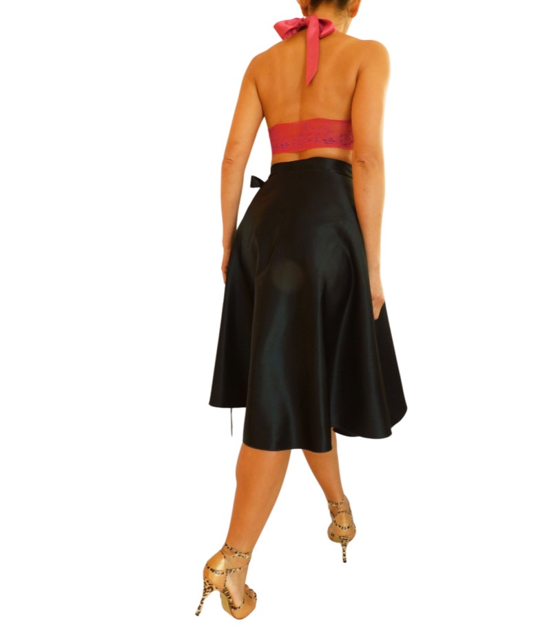 Tango Skirt, Black Satin, Wrap Skirt, Knee Length image 10