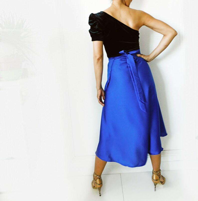 Tango Skirt Cobalt Blue Satin Skirt Long Wrap Skirt Etsy