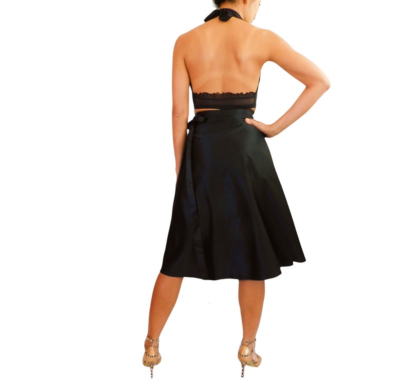 Tango Skirt, Black Satin, Wrap Skirt, Knee Length image 7