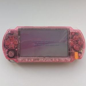 Transparent pink Sony PSP 1000 console mint condition custom modded with new housing case and IPS screen image 1