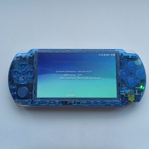 Custom PSP console modded with new clear blue housing shell sony play station portable 3000 image 1
