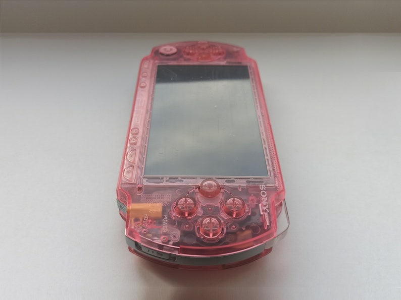 Transparent pink Sony PSP 1000 console mint condition custom modded with new housing case and IPS screen image 4