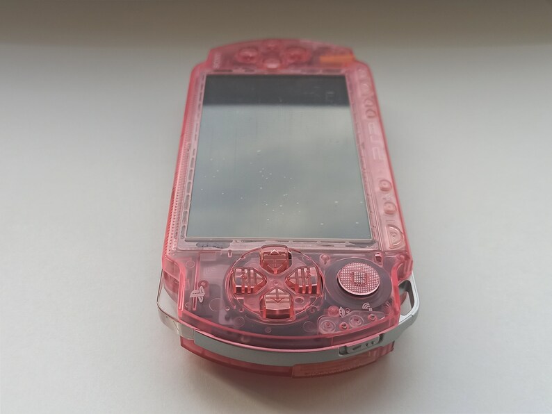 Transparent pink Sony PSP 1000 console mint condition custom modded with new housing case and IPS screen image 6