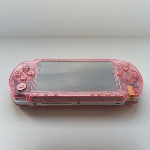 Transparent pink Sony PSP 1000 console mint condition custom modded with new housing case and IPS screen image 3