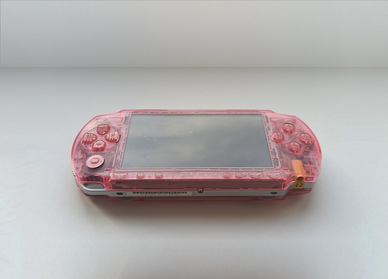 Transparent pink Sony PSP 1000 console mint condition custom modded with new housing case and IPS screen image 3