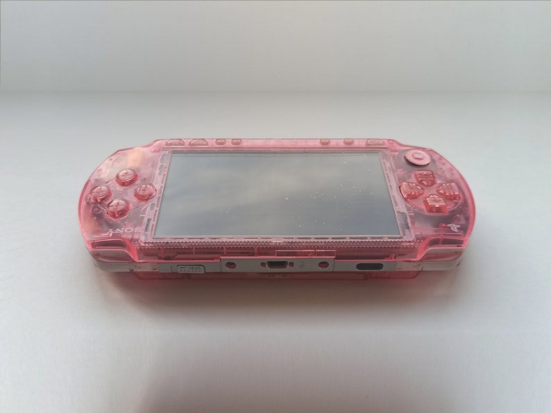 Transparent pink Sony PSP 1000 console mint condition custom modded with new housing case and IPS screen image 5