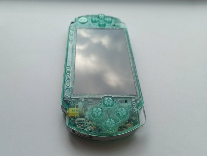 Custom PSP console modded with new clear teal green housing shell sony play station portable 2000 image 4