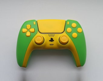 Green/yellow Dualsense custom modded with new housing case and 2500 mAh battery