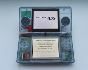 Custom transparent light blue Nintendo DS lite Console modded (refurbished) with new housing