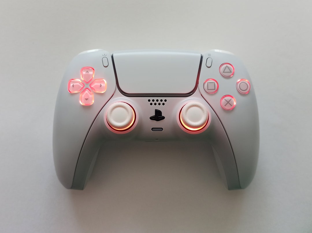 Full White Dualsense Custom Modded With Rgb Bluetooth Controled Led Lights PS5 Controller With