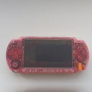 Transparent pink Sony PSP 1000 console mint condition custom modded with new housing case and IPS screen image 2