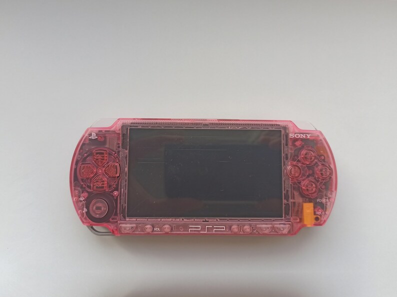 Transparent pink Sony PSP 1000 console mint condition custom modded with new housing case and IPS screen image 2