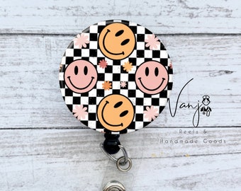 Good Vibes | Happy Smiley| Badge reel retractable